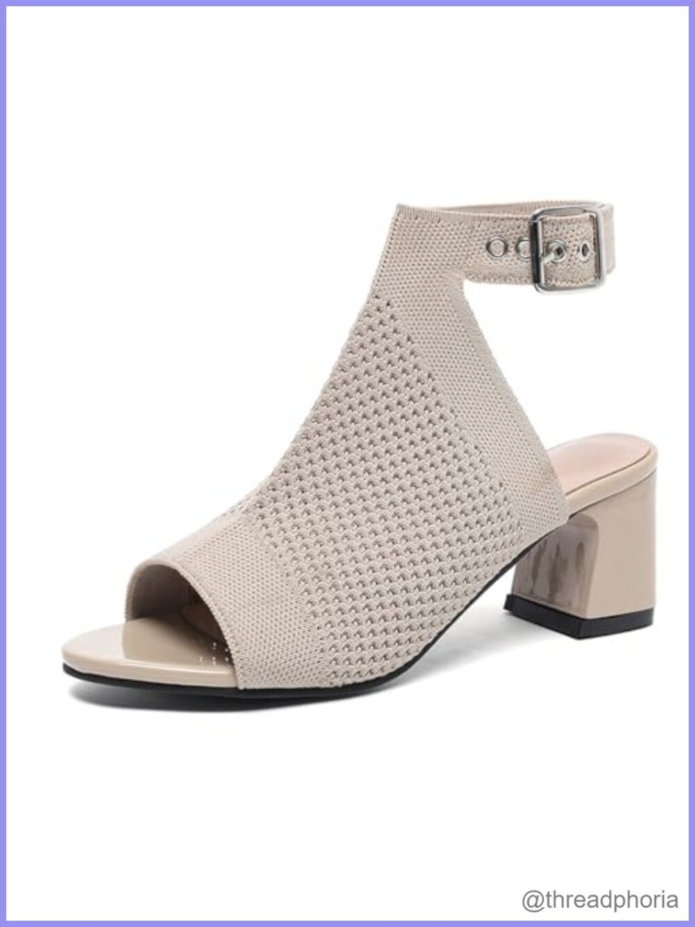 Knitted Peep Toe Slingback Chunky Heel Ankle Boots Breathable Mesh Sandals